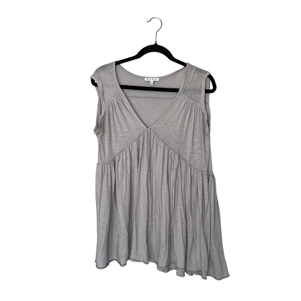 BURU Babydoll Tank Top Womens S/M Grey Good V-Neck Sleeveless Modal Cotton Blend